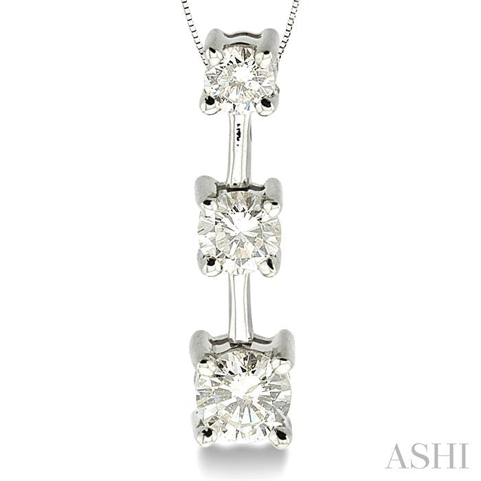 3/4 ctw Three Stone Round Cut Diamond Pendant in 14K White Gold with Chain