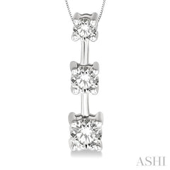 3/4 Ctw Three Stone Round Cut Diamond Pendant in 14K White Gold with Chain