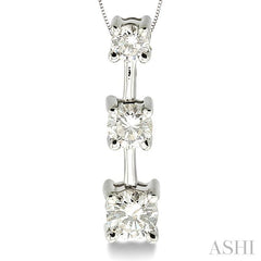 3/4 ctw Three Stone Round Cut Diamond Pendant in 14K White Gold with Chain