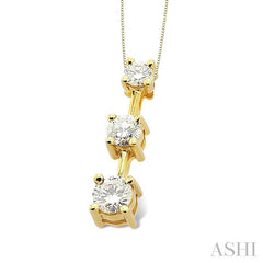 3/4 ctw Three Stone Round Cut Diamond Pendant in 14K Yellow Gold with Chain