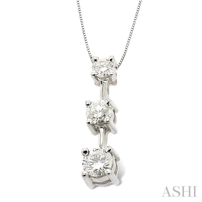 3/4 ctw Three Stone Round Cut Diamond Pendant in 14K White Gold with Chain