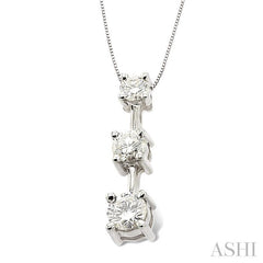3/4 ctw Three Stone Round Cut Diamond Pendant in 14K White Gold with Chain