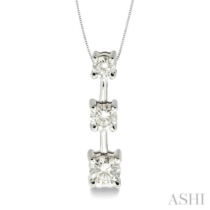 3/4 ctw Three Stone Round Cut Diamond Pendant in 14K White Gold with Chain