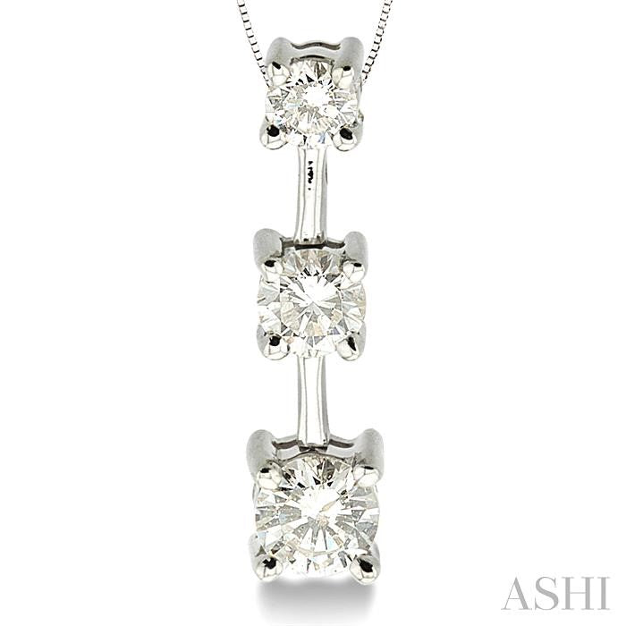 3/4 ctw Three Stone Round Cut Diamond Pendant in 14K White Gold with Chain