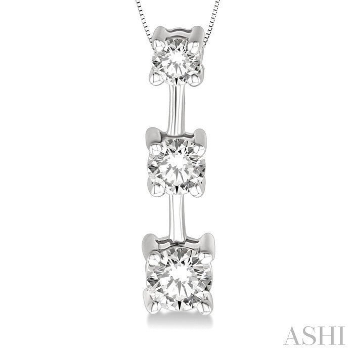 3/4 Ctw Three Stone Round Cut Diamond Pendant in 14K White Gold with Chain