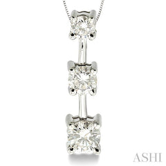 3/4 ctw Three Stone Round Cut Diamond Pendant in 14K White Gold with Chain