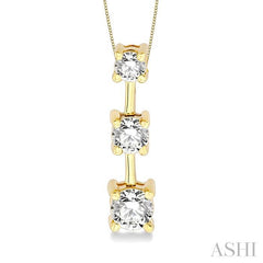 3/4 Ctw Three Stone Round Cut Diamond Pendant in 14K Yellow Gold with Chain