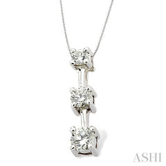 1/2 ctw Three Stone Round Cut Diamond Pendant in 14K White Gold with Chain