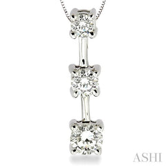 1/2 ctw Three Stone Round Cut Diamond Pendant in 14K White Gold with Chain