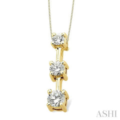 1/2 ctw Three Stone Round Cut Diamond Pendant in 14K Yellow Gold with Chain