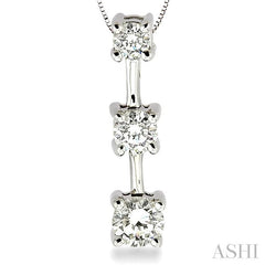 1/2 ctw Three Stone Round Cut Diamond Pendant in 14K White Gold with Chain