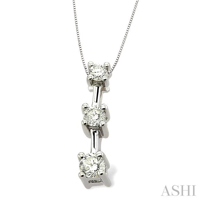 1/4 ctw Three Stone Round Cut Diamond Pendant in 14K White Gold with Chain