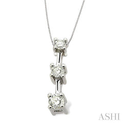 1/4 ctw Three Stone Round Cut Diamond Pendant in 14K White Gold with Chain