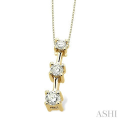 1/4 ctw Three Stone Round Cut Diamond Pendant in 14K Yellow Gold with Chain