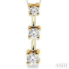 1/4 ctw Three Stone Round Cut Diamond Pendant in 14K Yellow Gold with Chain