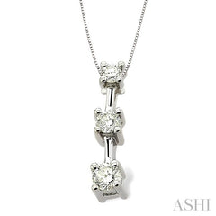 1/4 ctw Three Stone Round Cut Diamond Pendant in 14K White Gold with Chain