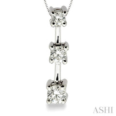 1/4 ctw Three Stone Round Cut Diamond Pendant in 14K White Gold with Chain