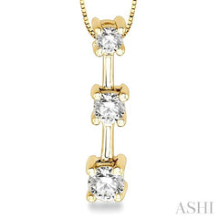 1/4 Ctw Three Stone Round Cut Diamond Pendant in 14K Yellow Gold with Chain