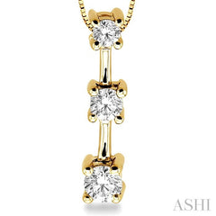 1/4 ctw Three Stone Round Cut Diamond Pendant in 14K Yellow Gold with Chain