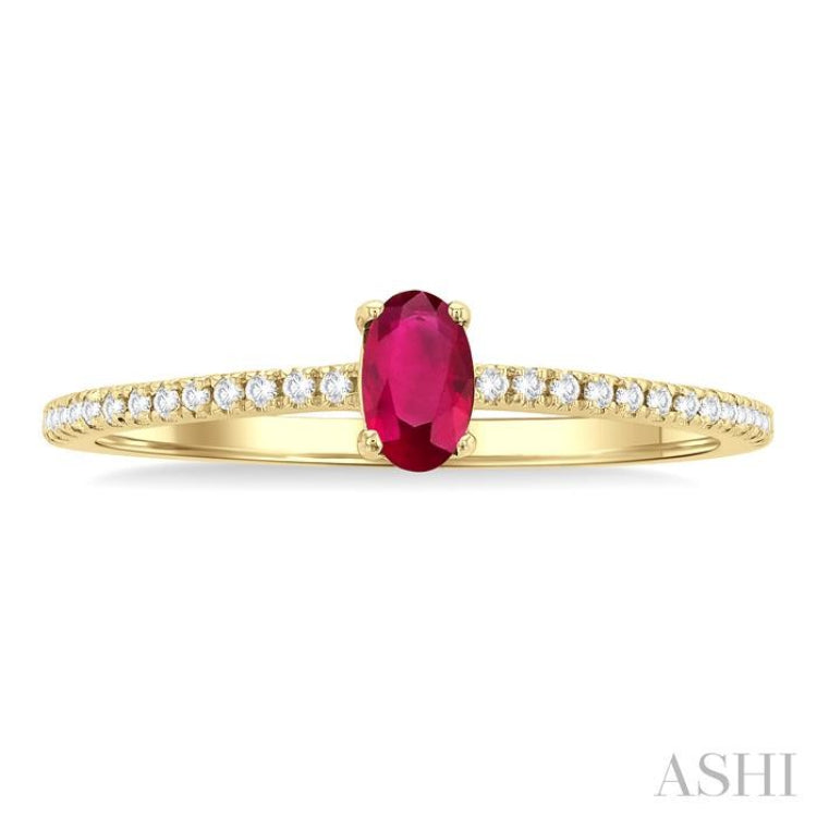 Oval Shape Gemstone & Petite Diamond Fashion Ring