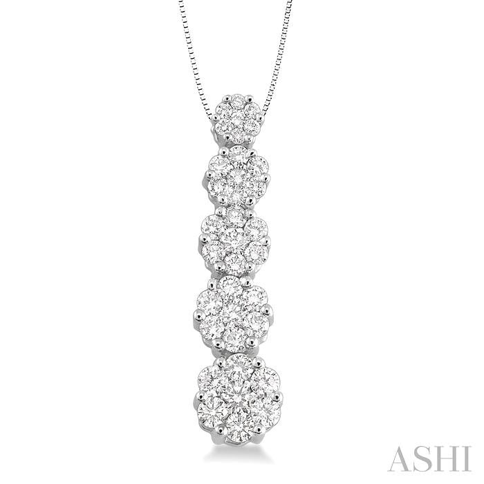 1 ctw Clover Journey Diamond Pendant in 14K White Gold with Chain