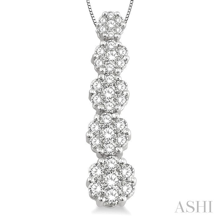 1 Ctw Journey Diamond Pendant in 14K White Gold with Chain