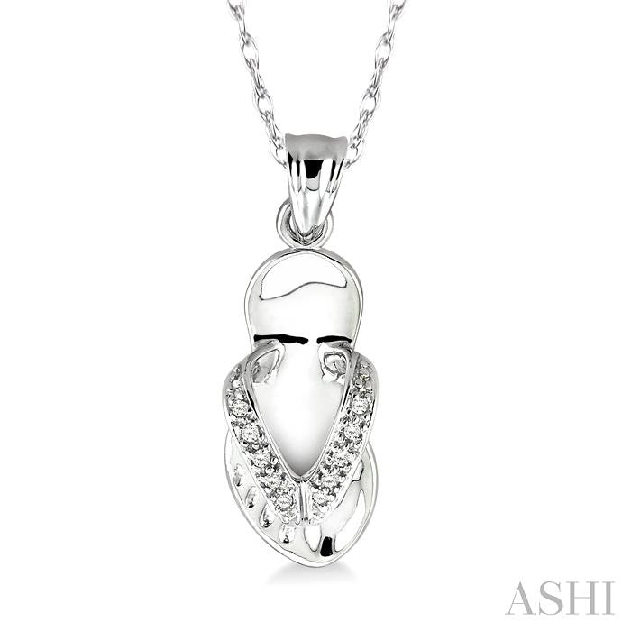 1/20 Ctw Round Cut Diamond Flip Flop Pendant in 14K White Gold with Chain