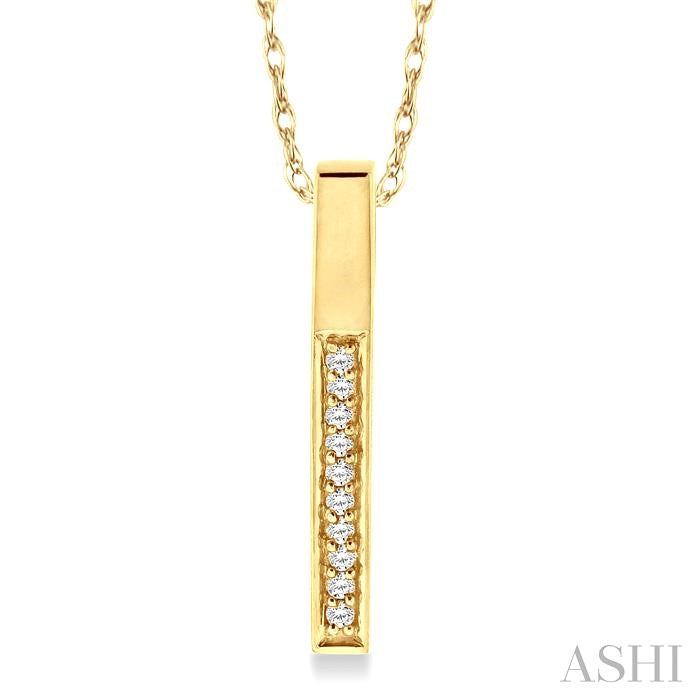 1/10 ctw Round Cut Diamond Stick Pendant in 14K Yellow Gold with Chain