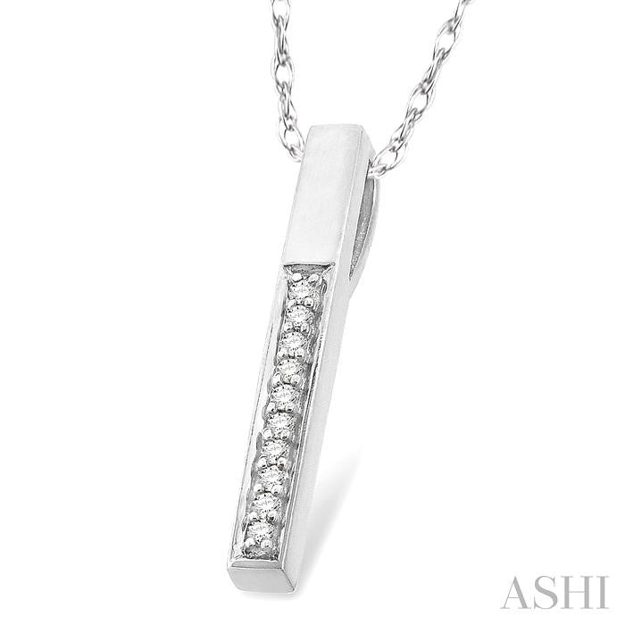 1/10 ctw Round Cut Diamond Stick Pendant in 10K White Gold with Chain