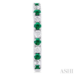 1.80 MM Round Shape Emerald and 1/4 Ctw Round Cut Diamond Precious Hoop Earrings in 10K White Gold