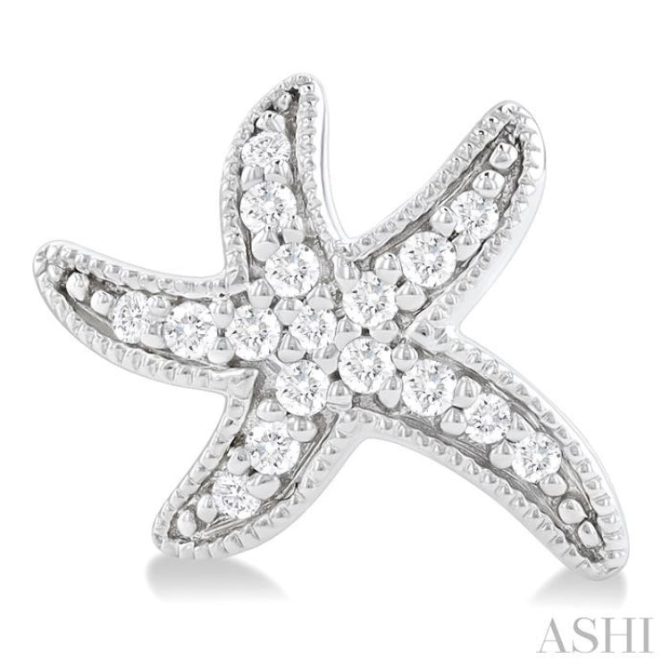 1/8 Ctw Petite Milgrain Starfish Round Cut Diamond Fashion Stud Earrings in 10K White Gold