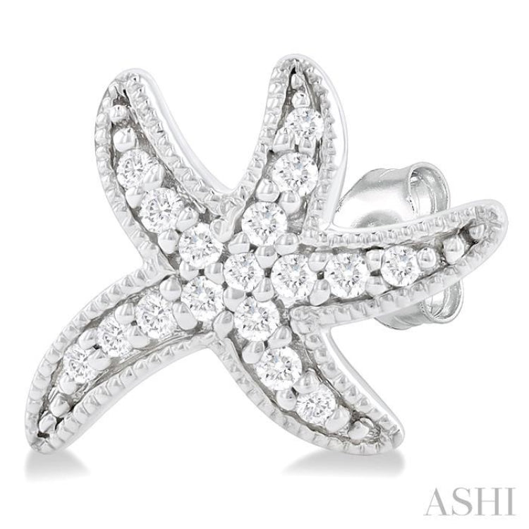 1/8 Ctw Petite Milgrain Starfish Round Cut Diamond Fashion Stud Earrings in 10K White Gold