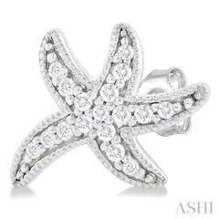 1/8 Ctw Petite Milgrain Starfish Round Cut Diamond Fashion Stud Earrings in 10K White Gold