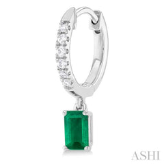 Emerald Shape Gemstone & Petite Diamond Huggie Fashion Earrings