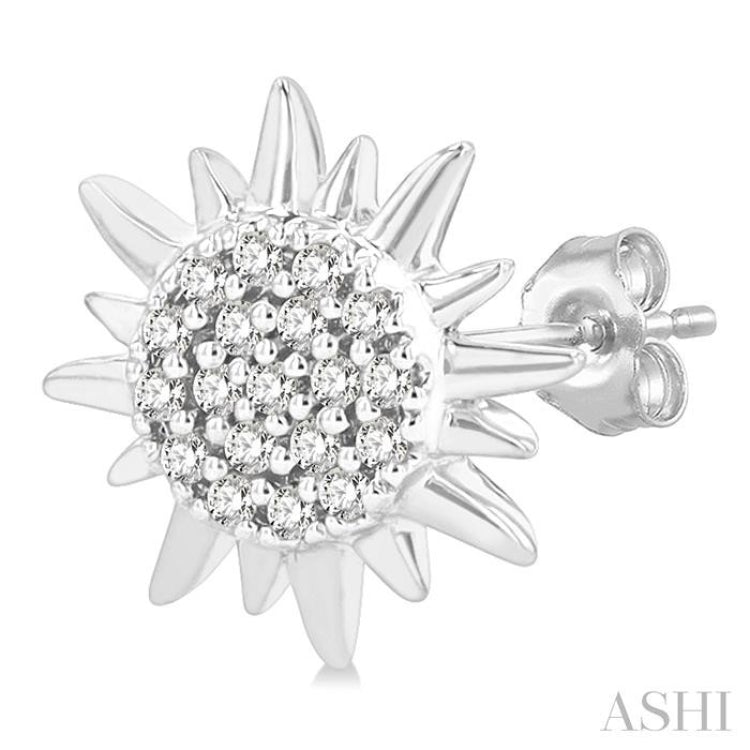 1/8 Ctw Petite Sun Round Cut Diamond Fashion Stud Earrings in 10K White Gold