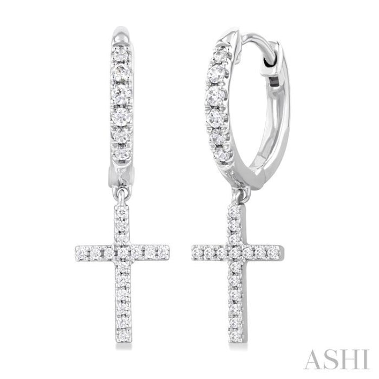 Cross Petite Diamond Huggie Fashion Earrings