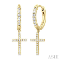 Cross Petite Diamond Huggie Fashion Earrings