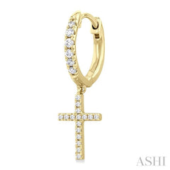 Cross Petite Diamond Huggie Fashion Earrings