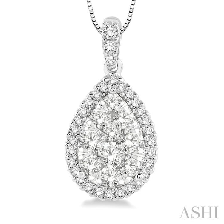 Pear Shape Halo Lovebright Essential Diamond Pendant