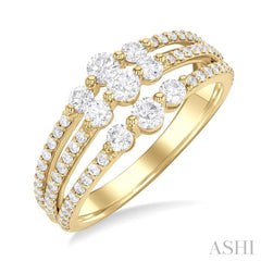 Round Shape Three Row Past Present & Future Diamond Fashion Band