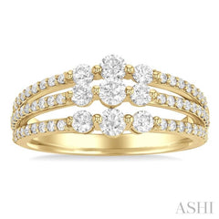 Round Shape Three Row Past Present & Future Diamond Fashion Band