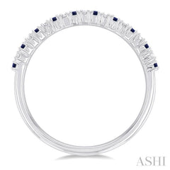 1.35 MM Round Shape Sapphire and 1/10 Ctw Petite Round Cut Diamond Precious Stack Band in 10K White Gold
