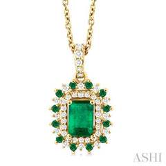 Emerald Shape Gemstone & Halo Diamond Pendant