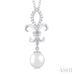 Fleur De Lis Pearl & Diamond Pendant