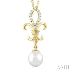 Fleur De Lis Pearl & Diamond Pendant