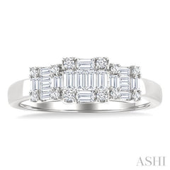 1/2 Ctw Past Present and Future Baguette and Round Cut Diamond Fusion Fashion Ring in 14K White Gold