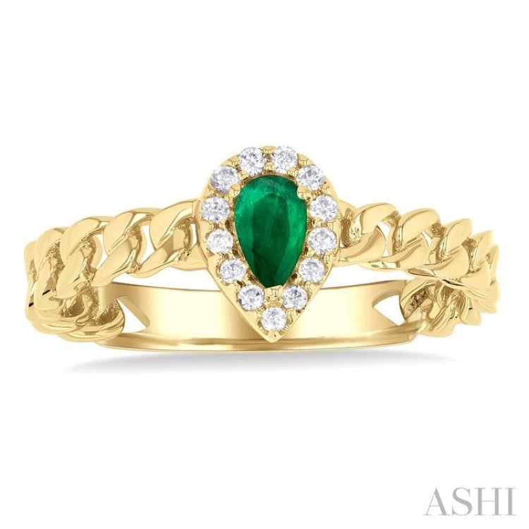 Pear Shape Curb & Cuban Gemstone & Halo Diamond Ring