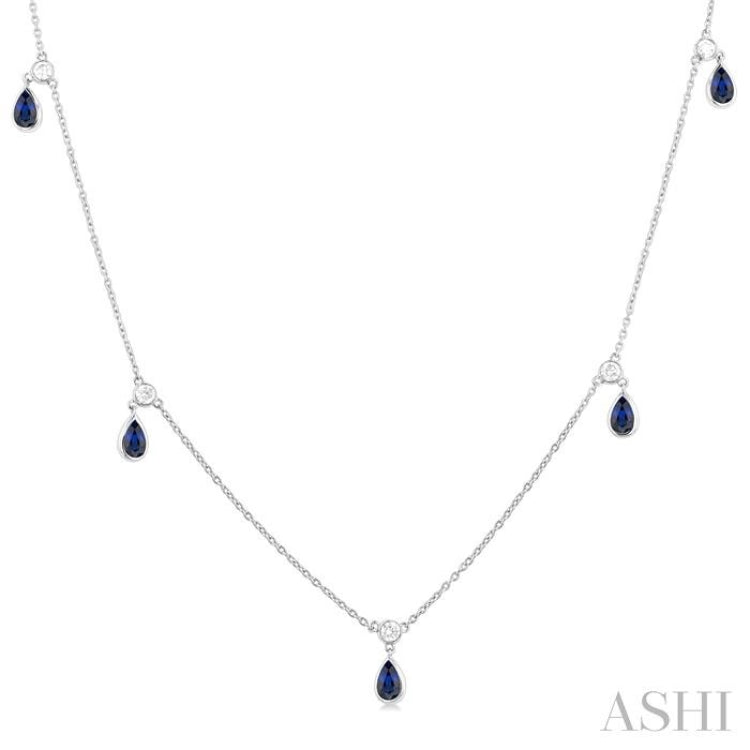 Pear Shape Gemstone & Diamond Station Necklace