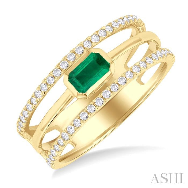 Emerald Shape East-West Gemstone & Diamond Ring