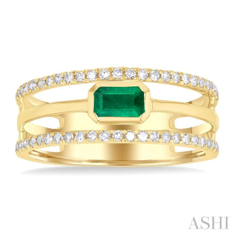 Emerald Shape East-West Gemstone & Diamond Ring